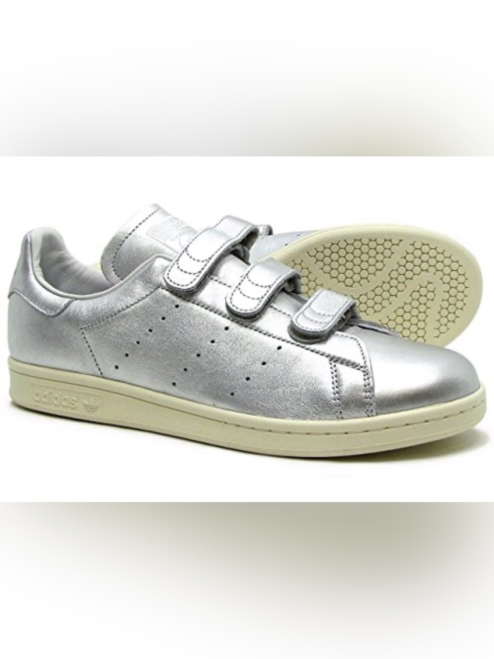Kids Silver Velcro Sneakers - Classic Casual Shoe